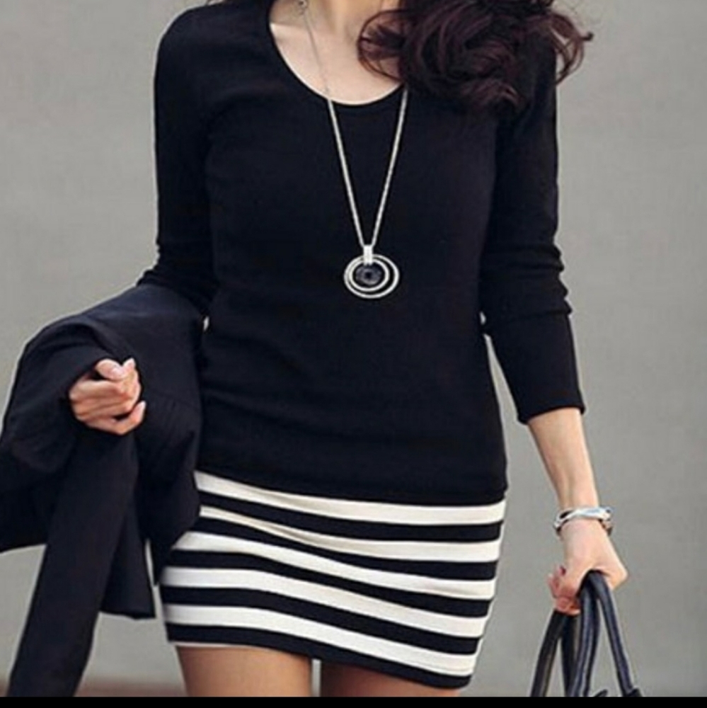 Black and white pinstripe dress (D)